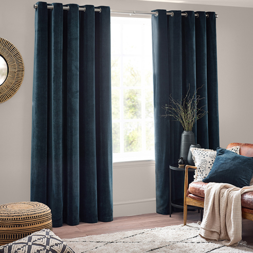 Heavy Chenille Eyelet, Navy - Ready Made Curtains - Image 3